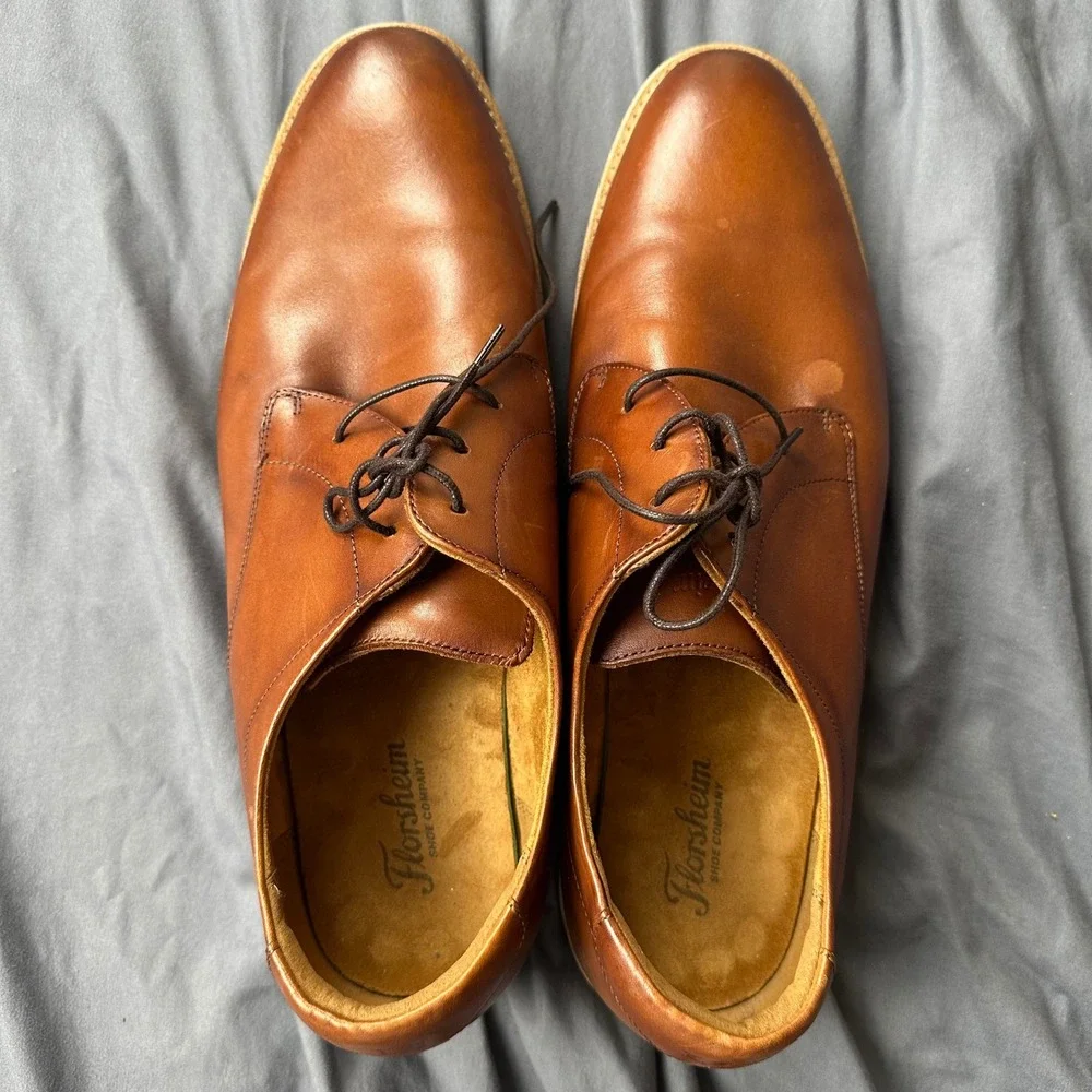 Florsheim Mens Fuel Plain Toe Oxford Cognac Brown Leather Dress Shoes  14M